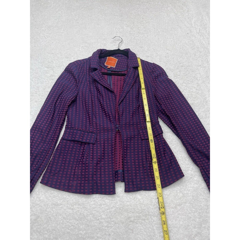 Modcloth Peplum Blazer Womens Navy Maroon Check Secretary Preppy Retro Medium - Picture 3 of 8
